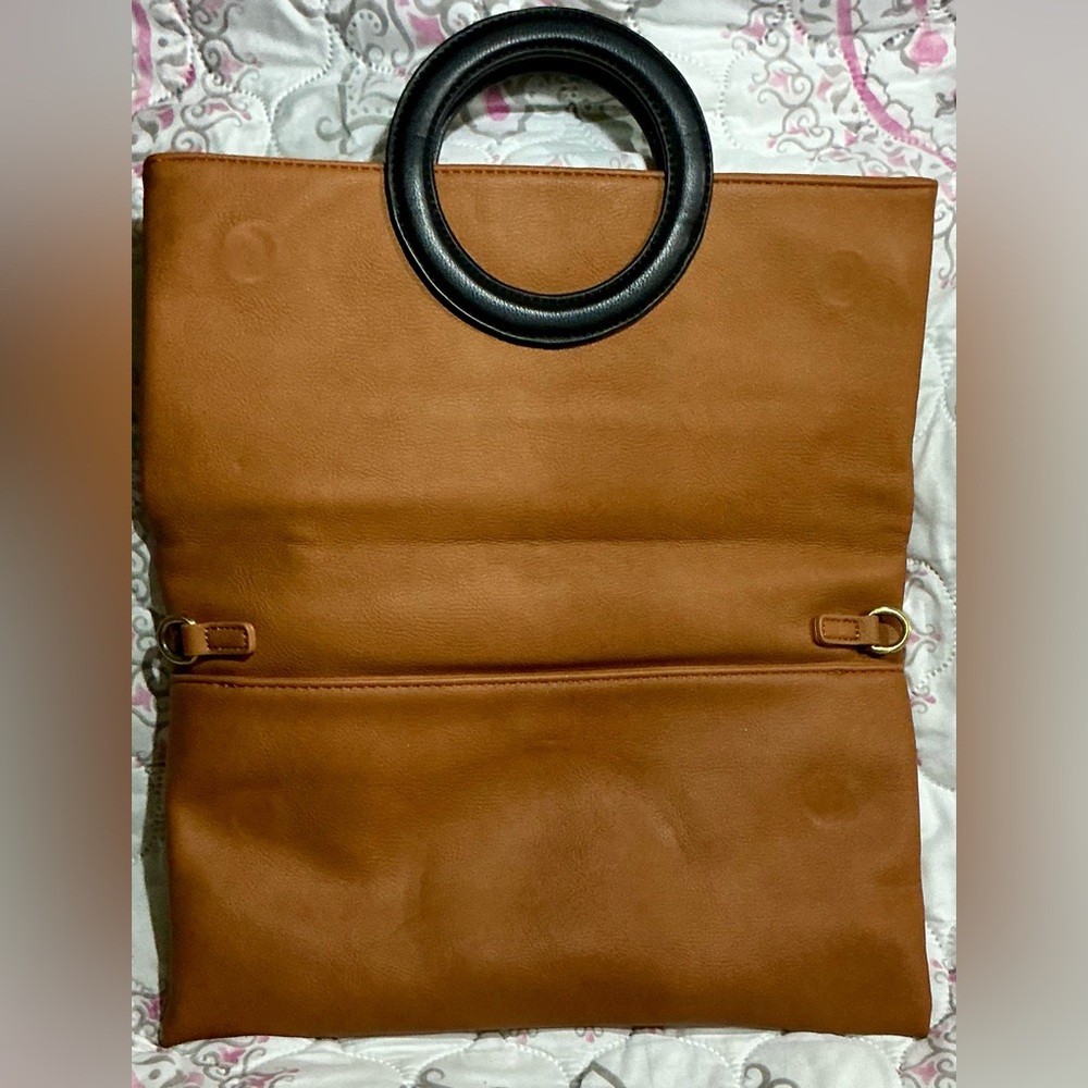 Anthropologie Camel Tan Clutch with Black Ring Handle - Picture 4 of 12